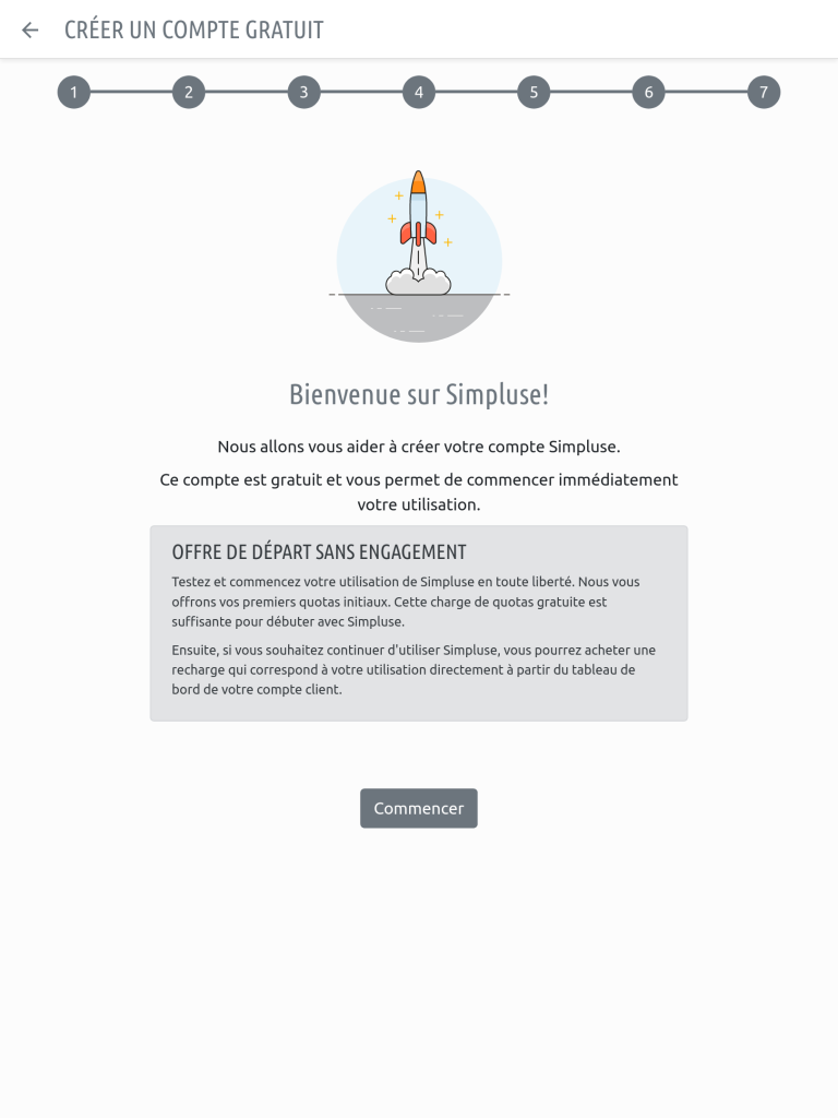 L'assistant de création de compte Simpluse vous guide pas à pas.