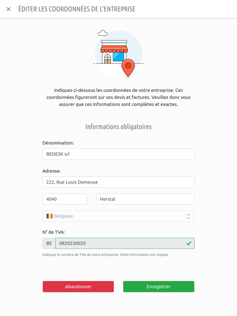 Éditer les coordonnées de votre entreprise