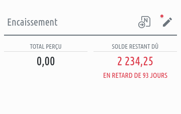 Widget "Encaissement" d'une facture impayée. 